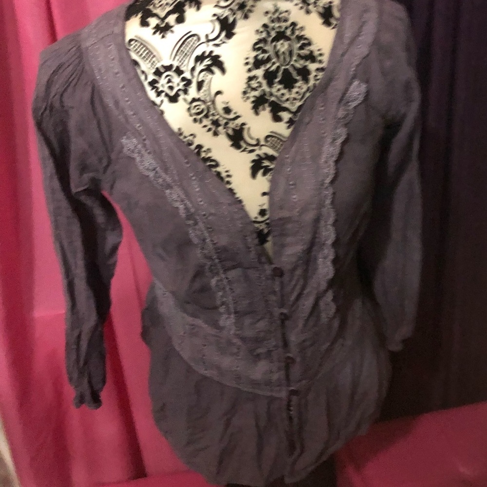 Purple Linen Bell Button Up Shirt